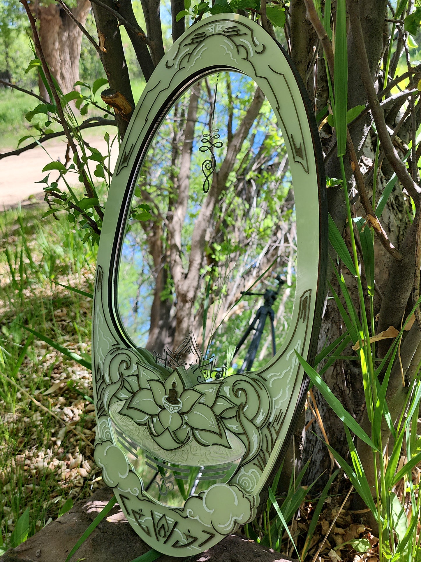 InkCarved Meditation Mirror -  Fern Milk Tea Green